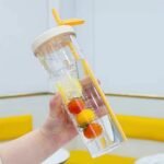 Fruit Infuser Water Bottle, Foldable Straw Water Cup, Water Bottles with Straw, Simply Bottles, LeakProof & Shatter-Proof (Yellow) - Image 2
