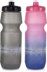 GEMFUL 2 Pack Bike Water Bottles 24oz Squeeze Cycling Drink Bottle BPA-Free Leak-Proof No-Sweat Grip for MTB Commuting Gym Road Bikes (Gradient Pink Blue+Grey) - Image 2