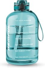 GEMFUL 3 Liter Water Bottle with Straw 101oz BPA-Free Leakproof Time Marker Handle for Gym Sports Large Motivational Jug for Men Women (Cyan with Removable Straw) - Image 2