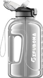 GIFUBOWA 2l Water Bottle with Straw Cap Large 2 litre Jug with Handle and Motivational 64oz Drinking Jug Transparent Grey - Image 2