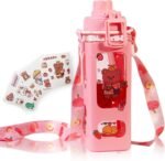 GMKD Kawaii Water Bottle for Girls Cute Kids Water Bottles with Straw Square Drinking Bottle, Portable Leakproof Water Jug for School, 24 oz (Pink-700ml) - Image 2