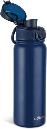 GOPPUS Insulated water bottle 20 oz Stainless Steel Water Bottle BPA-Free Sports Water Bottles, Great for Travel, with Chug Lid - Leak & Sweat Proof with Anti-Dust Lid (dark blue) - Image 2