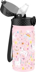 GOPPUS Kids Water Bottle (Straw Lid) - 14 Oz Stainless Steel Travel Bottle, Double Wall Vacuum Leak Proof Kids Cup for School Boys Girls,Unicorn Fields - Image 2