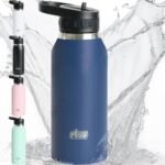 GORILLA GRIP Insulated Stainless Steel Water Bottle with Straw, 32 oz, Leak Proof BPA-Free Reusable Travel Bottles for Sports, School, Keep Drinks Cold, Dent Resistant Tumbler, Dishwasher Safe, Navy - Image 2