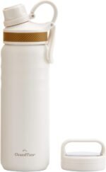 GRANDTIES 2 Lids Sports Stainless Steel Water Bottles – Wide Mouth Vacuum Insulated Reusable Leak Proof BPA-Free Travel Metal Canteen, Thermal Bottles for Men Women Gym (Ivory White 24 oz) - Image 2