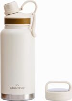 GRANDTIES 2 Lids Sports Stainless Steel Water Bottles – Wide Mouth Vacuum Insulated Reusable Leak Proof BPA-Free Travel Metal Canteen, Thermal Bottles for Men Women Gym (Ivory White 32 oz) - Image 2