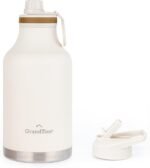 GRANDTIES 2 Lids Sports Stainless Steel Water Bottles – Wide Mouth Vacuum Insulated Reusable Leak Proof BPA-Free Travel Metal Canteen, Thermal Bottles for Men Women Gym (Ivory White 64 oz) - Image 2