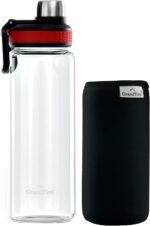 GRANDTIES 27 oz Borosilicate Glass Water Bottle – Wide Mouth, Spout Lid & Protective Sleeve, Dishwasher Safe, Leak-Proof, Reusable Sports Bottle for Gym & Travel – Red - Image 2