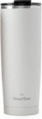 GRANDTIES Insulated Coffee Tumbler Cup w/Tritan Lid | Leak Proof, Reusable, Double Walled Vacuum Stainless Steel Travel Mug | 20oz (Snowy: Pearl) - Image 2