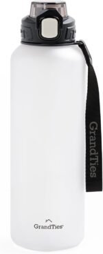 GRANDTIES Sports Tritan Plastic Water Bottle with Straw, Removable – Leakproof BPA Free Dishwasher Safe Travel Water Bottle with Strap for Gym, Outdoor, Fitness (Frosted Snowy White, 52oz (1.5L)) - Image 2