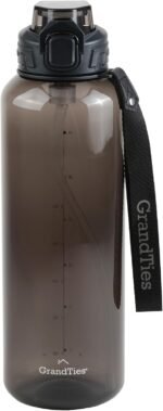GRANDTIES Sports Tritan Plastic Water Bottle with Straw, Removable – Leakproof BPA Free Dishwasher Safe Travel Water Bottle with Strap for Gym, Outdoor, Fitness (Midnight Black, 52oz (1.5L)) - Image 2