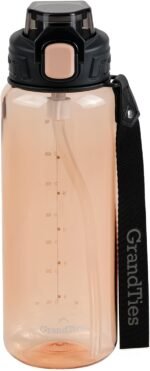 GRANDTIES Sports Tritan Plastic Water Bottle with Straw, Removable – Leakproof BPA Free Dishwasher Safe Travel Water Bottle with Strap for Gym, Outdoor, Fitness (Peach Creme, 28oz (800mL)) - Image 2