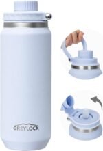 GREYLOCK 24 oz Insulated Water Bottle with Straw Lid, Leakproof Reusable Stainless Steel Vacuum Flask, 24hr Cold & Hot, Carry Handle & Silicone Spout, BPA-Free for Gym, Hiking, Travel,Blue - Image 2
