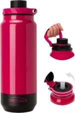 GREYLOCK 24 oz Insulated Water Bottle with Straw Lid, Leakproof Reusable Stainless Steel Vacuum Flask, 24hr Cold & Hot, Carry Handle & Silicone Spout, BPA-Free for Gym, Hiking, Travel,Red - Image 2