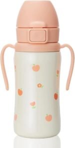 GROSMIMI Insulated 316 Stainless Steel Spill Proof Straw Cup, Water bottle with Flip Top for Toddlers, BPA Free (peach flower, 10oz) - Image 2