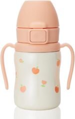 GROSMIMI Insulated 316 Stainless Steel Spill Proof Straw Cup, Water bottle with Flip Top for Toddlers, BPA Free (peach flower, 6oz) - Image 2