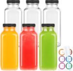 GUANENA 6 Pack Glass Drink Bottles, 12 OZ Vintage Square Water Bottles with Lids, Juice Bottles Beverages Containers for Milk, Kombucha, Smoothies - Image 2