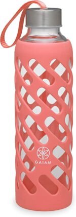 Gaiam Water Bottle Sure-Grip Glass Bottle with Protective Silicone Sleeve, 20 oz - Image 2