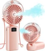 Gaiatop Portable Misting Fan, 180° Foldable Handheld, 3 Speeds USB Rechargeable, Spray Water Mist with LED Digital Display, Personal Cooling Mini Hand Fans for Travel, Hiking, Concert, Outdoor, Pink - Image 2