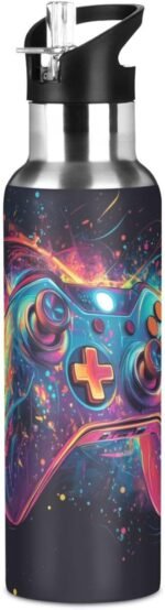 Game Controller Joystick Water Bottle Leakproof Insulated Stainless Steel Hot Cold Water Flask with Straw Lid for Sports Travel 20 oz - Image 2