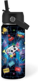 Game Gifts for Kids - 18 oz Gamer Water Bottle with Straw Lid, Game Kids Stainless Steel Insulated Water Bottle, Leak Proof, BPA-Free, Gamer Cup for School, Travel, Birthday Xmas Gift for Games Lover - Image 2
