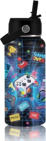 Gaming Gifts for Boy Girls, 32oz Gamepad Water Bottle with Straw Lid - Stainless Steel Insulated Water Bottles, BPA-free Leakproof Reusable Kids Sports Waters Bottle for School, Gift Cup for Teens - Image 2