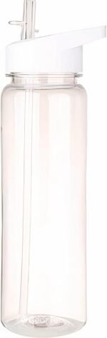 GearTek Tritan Clear Water Bottle With Straw | No Markings BPA Free 24 oz Sports Water Bottle | Leak Proof Re-Usable Flip Top Plastic Drinks Bottles for School, Office, Gym, Cycling (Clear-Straw-24oz) - Image 2