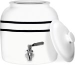Geo Sports Bottles Geo Sports Porcelain Ceramic Crock Water Dispenser, Stainless Steel Faucet, Valve and Lid Included. Fits 3 to 5 Gallon Jugs. BPA Free (Black Stripe) - Image 2
