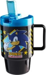 Get Trend Sonic the Hedgehog Kids Water Bottle with Straw 16.9 oz BPA Free Plastic Cup with Lid Handle Reusable Drinking Tumbler for School Gifts for Kids (Black Sonic) - Image 2