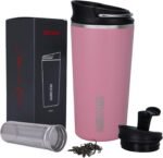 GiNT 17oz Travel Tea Mug with Infuser and Two Lid. Vacuum Insulated 316 Stainless Steel Travel Coffee Mug. Dishwasher Safe Tea Cup with Tea Strainer for Hot and Cold Brew Coffee or Tea(Pink) - Image 2