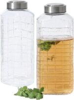 Gibson Home Whistler Peak 2 Pack 64 OZ (1.9 Liters) Large Embossed Reusable Glass Bottles w/Airtight Leakproof Stainless Steel Lid, Pitcher for Water, Milk, Juice - Dishwasher Safe - Image 2