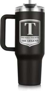 Gifts for Men, Initial 40oz Tumbler with handle and straw, Best Father's Day Gift, Personalized Birthday Gifts for Men, Dad, Grandpa, Husband,The Man The Myth The Legend Cup for Coffee (T) - Image 2