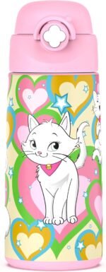 Girls Insulated Water Bottle with Covered Pop-Up Straw,16 oz Kids Cups with Stainless Steel Leak Proof for School Pink（Cat） - Image 2