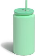 Glass Cups with Lids and Straws, 16oz Stainless Steels Cups, Beer Cups, Iced Coffee Cup, Smoothie Cup, Sublimation Tumbler, Cyan (Smooth Polished Finish, Sublimatable) - Image 2