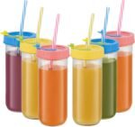 Glass Drinking Bottle Travel Drinking Jars 6 Pack, 16oz Mason Jars Regular Mouth Beverage Bottle with Airtight Lids &Straws, Reusable Water Bottle Skinny Tumbler for Juice/Smoothies,/Kombucha/Tea/Milk - Image 2