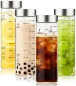 Glass Juice Bottles 16 Oz, Wide Mouth Reusable Clear Glass Water Bottles with Graduations 100% Leak Proof Stainless Steel Lids, BPA Free, Fits in Cup Holder Juice Containers Set of 4 - Image 2