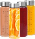 Glass Juice Bottles 4 Pack 20 oz - Wide Mouth Glass Water Bottles with Lids - for Juicing, Smoothies, Milk, Protein, BPA Free, Reusable, Stainless Steel Lids, Leak Proof, Shaker bottle (600 ml) - Image 2