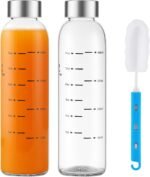 Glass Juice Bottles with Lids Set of 2, 17 oz Reusable Glass Water Bottles with Stainless Steel Caps, BPA Free,Leak Proof,Dishwasher Safe,for Refrigerator, Juicing, Iced Coffee, Cold Brew - Image 2