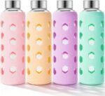 Glass Juice Bottles with Lids and Silicone Sleeves 18 oz, 4-Pack Reusable Clear Glass Water Bottles with Stainless Steel Airtight Cap for Juicing, Refrigerator, BPA Free Leak-Proof Drinking Jar - Image 2