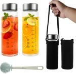 Glass Juice Water Bottles 2 Pack 20 OZ,Wide Mouth Glass Water Bottles with Lids and Sleeve,for Juicing, Smoothies, Milk, Protein, Reusable, Leak Proof, Shaker bottle - Image 2