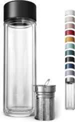 Glass Multi Tea Infuser Bottle 14oz - Double Wall Borosilicate Glass Flask | No Plastic Touches Contents | Perfect for Office or Home - Black - Image 2
