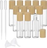 Glass Roll On Bottle with Bamboo Lid for Essential Oils, Creatiee Eco-friendly Refillable Clear Perfume Sample Bottles with Stainless Steel Roller Ball - Portable & Practical (12Pcs 15ml Clear) - Image 2