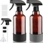 Glass Spray Bottles with Silicone Sleeve, 2 Pack 16 oz Refillable Amber Glass Spray Bottle with Adjustable Spray Nozzles, Empty Bottle Spray for Cleaning Solutions, Hair, Plants (Black+Blue) - Image 2