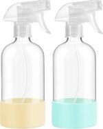 Glass Spray Bottles with Silicone Sleeve Protection, 16 oz 2 Pack, Reusable Spray Bottles with Adjustable Nozzle for Hair, Cleaning Solutions, Plants, Pale Yellow&Mint Green - Image 2