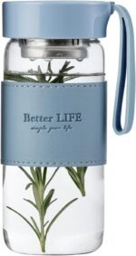 Glass Tea Bottle 16 oz Drinking Bottle with Non-Slip Holster, and Stainless Tea Infuser,Leak Proof Lid,Portable Glass Water Bottle for School, Office, Car & Home,as a gift, etc(Blue) - Image 2