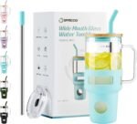 Glass Tumbler with Straw and Lid, 40oz Reusable Iced Coffee Tumbler with Handle Blue, Glass Water Bottles Fit in Cup Holder, Smoothie Cup with Lid, Clear Water Bottle with Straw - Image 2