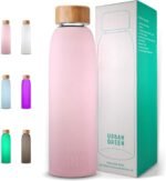 Glass Water Bottle with Protective Silicone Sleeve and Bamboo Lid Urban green, 18oz, 1extra 304 Stainless Steel Lid with Handle, BPA Free, Dishwasher Safe, Valentine Gift - Image 2