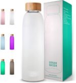 Glass Water Bottle with Protective Silicone Sleeve and Bamboo Lid by Urban green, 18oz, 1extra 304 Stainless Steel Lid with Handle, BPA Free, Dishwasher Safe, Gift Box - Image 2