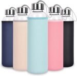 Glass Water Bottles 32oz with Drawstring, 1000ML Borosilicate Glass Drink Bottles Leakproof BPA-Free, Large Capacity for Coffee, Tea, Juice, Milk, Microwave and Dishwasher Safe (1-Pack, Cyan) - Image 2