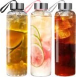 Glass Water Bottles Set of 3, 18 oz, Reusable Water Bottle with Lids, Juice Glass Bottles for Juicing, LeakProof, BPA Free, Container Bottle for Refrigerator, Suitable for Beverage, Soda (Clear) - Image 2